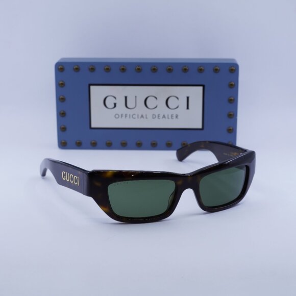 Gucci GG1296S 004 Rectangle Sunglasses - Havana/Green - Picture 1 of 10